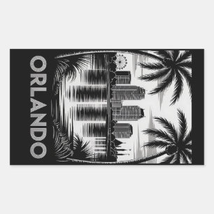 Orlando Skyline Black and White Woodcut Lake Eola Sticker