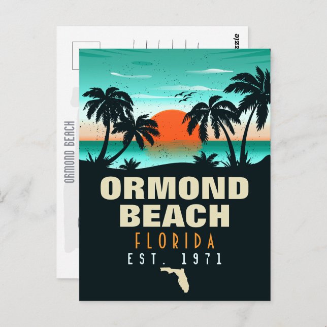 Ormond Beach Florida Retro Sunset Souvenir 60s Postcard (Front/Back)
