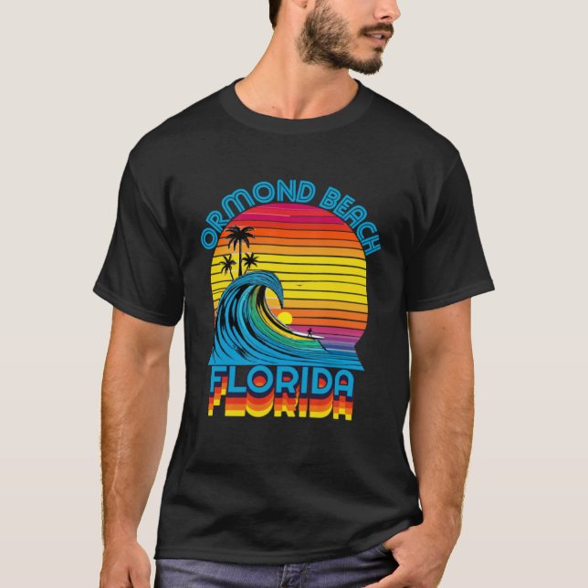 Ormond Beach Florida Retro Throwback Surf & Beach  T-Shirt (Front)
