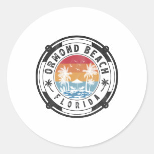 Ormond Beach Florida Summer Vacation Vintage Sunse Classic Round Sticker
