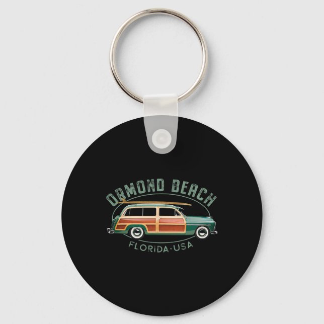 Ormond Beach Florida Vintage Surfing  Keychain (Front)