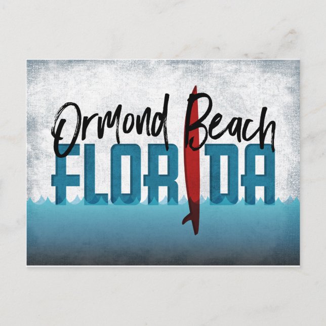 Ormond Beach Postcard Florida Surfboard (Front)