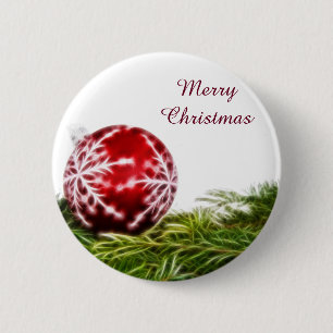 Ornament and Fir Fractal - Merry Christmas 2 Inch Round Button