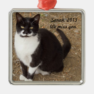 Ornament: Black Tuxedo Cat Sitting Metal Ornament