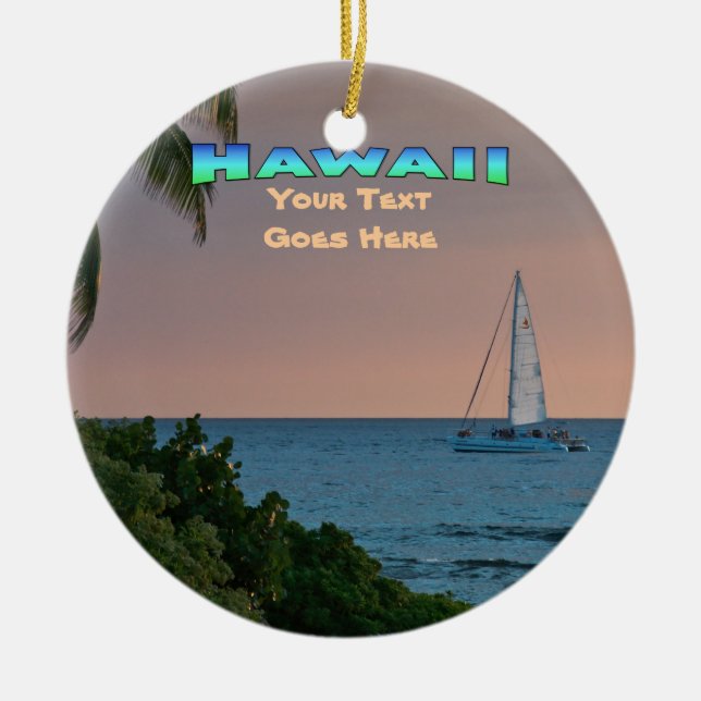 Ornament: Blue Catamaran Sunset (Circle) Ceramic Ornament (Front)