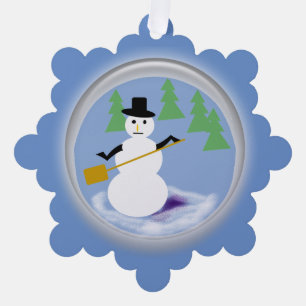 Ornament Card - Working Snowman on Medium Blue