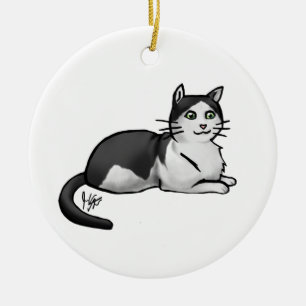 Ornament Cat Black and White Domestic Shorthair