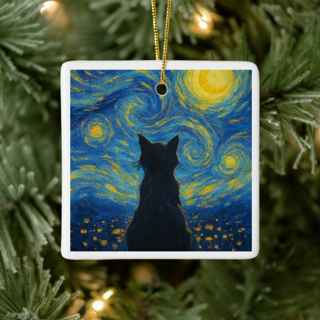 Ornament Cat Starry Night Van Gogh  (Tree)