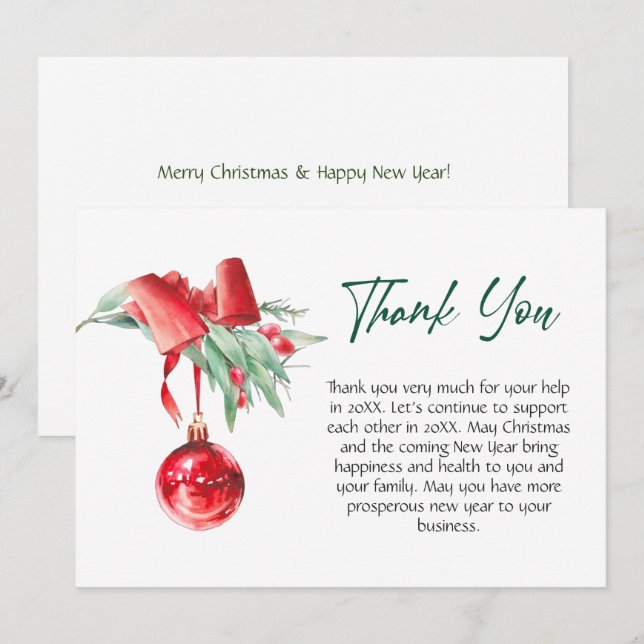 Ornament Christmas Greeting Holiday Thank You Card (Front/Back)