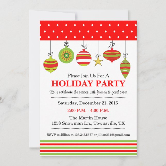 Ornament Christmas or Holiday Party Invitation (Front)