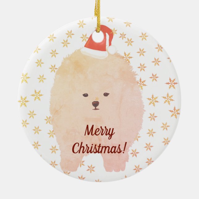 Ornament, Christmas Pomeranian Dog  Snowflakes Ceramic Ornament (Back)