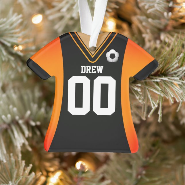 Ornament de Jersey de soccer noir/orange personnal (Arbre)