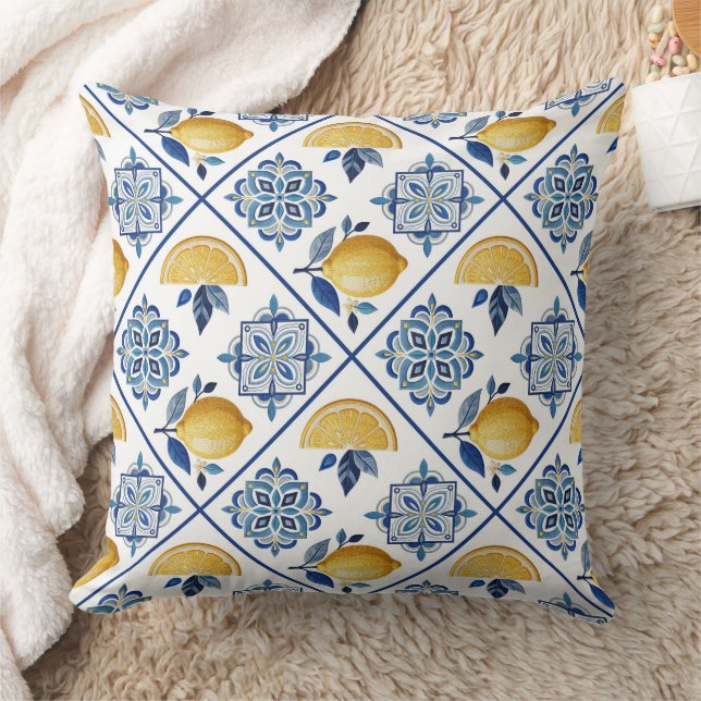 Ornament embroidered smooth lemon throw pillow (Blanket)