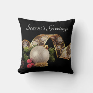 Ornament, Evergreen and Gold Ribbon Throw Pillow