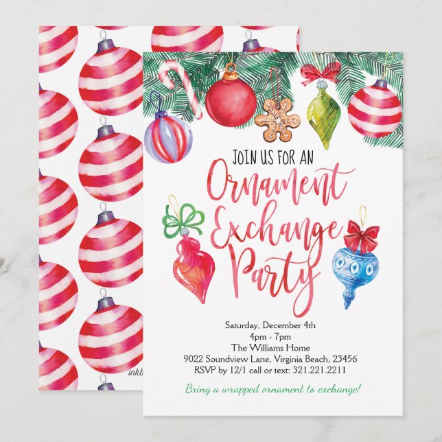 Ornament Exchange Christmas Party Invitation (Front/Back)
