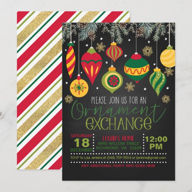 Ornament Exchange Invitation - Blk (Front/Back)