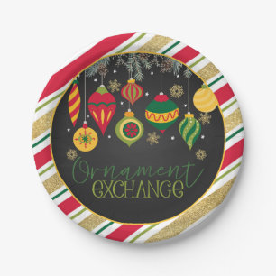 Ornament Exchange Party Plate - Blk