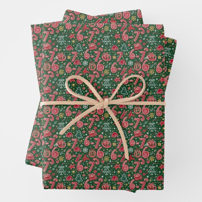 Ornament Funny 6-7 Meme Christmas Doodles Wrapping Paper Sheet (In situ)