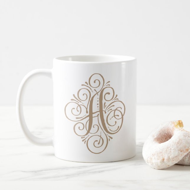 Ornament Monogram Swash Personalized Coffee Mug (With Donut)