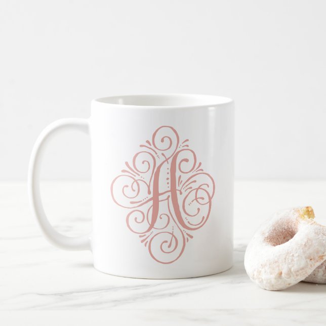 Ornament Monogram Swash Personalized Coffee Mug (With Donut)
