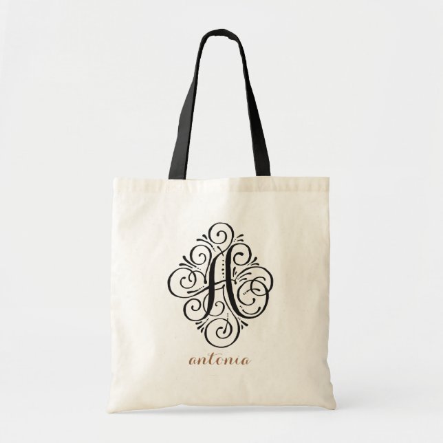 Ornament Monogram Swash Personalized Initial "A" Tote Bag (Front)
