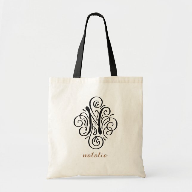 Ornament Monogram Swash Personalized Initial "N" Tote Bag (Front)