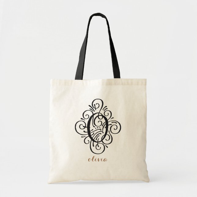 Ornament Monogram Swash Personalized Initial "O" Tote Bag (Front)