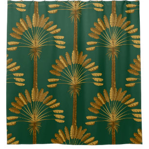 Ornament of Golden palm trees on a green backgroun
