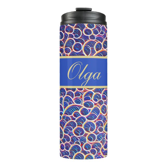ornament pattern blue orange thermal tumbler (Front)