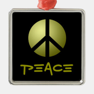 Ornament, Peace, Gold Metal Ornament