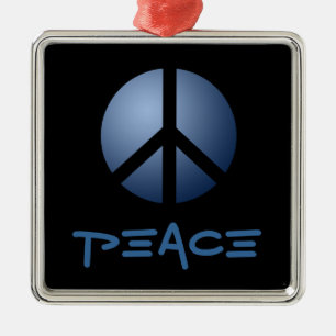Ornament, Peace, Navy Blue Metal Ornament