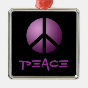 Ornament, Peace, Purple Metal Ornament