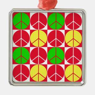 Ornament, Peace Rasta, Red Yellow Green Metal Ornament