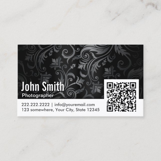 Ornament QR Code Photographer Business Card (Front)