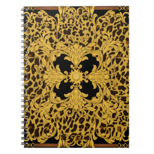 Ornament seamless pattern with leopard and baroque notebook