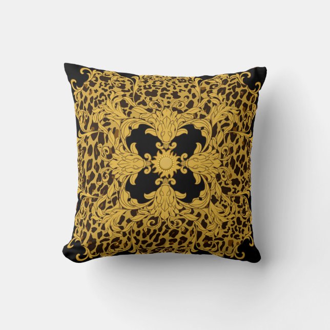 Ornament seamless pattern with leopard and baroque throw pillow (Front)