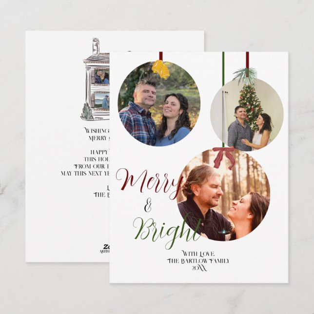 Ornament Style Holiday Christmas Card Six Pictures (Front/Back)