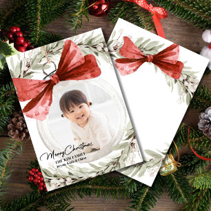 Ornament with Bow Wreath Photo Christmas Holiday Card