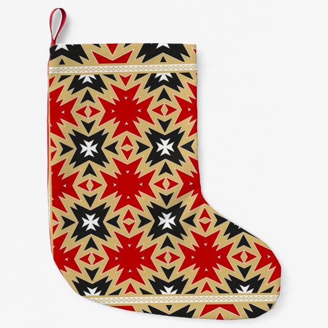 Ornament With Geometric Colourful Pattern,  Silk N Small Christmas Stocking (Front)