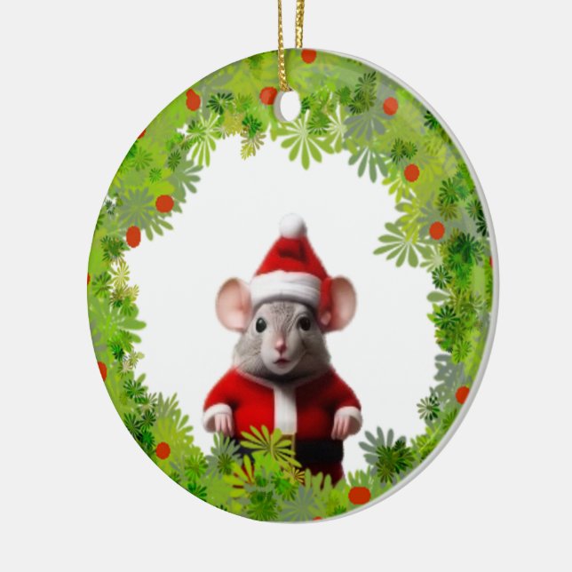 Ornament - Wreath With Santa Mouse (Left)