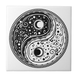 Ornament yin yang sign paisley design tile