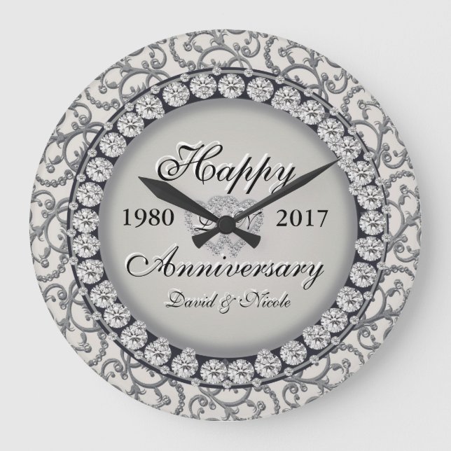 Ornamental Anniversary Custom Monogram Large Clock (Front)