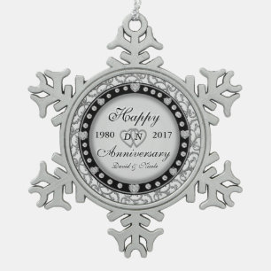 Ornamental Anniversary Custom Monogram Snowflake Pewter Christmas Ornament