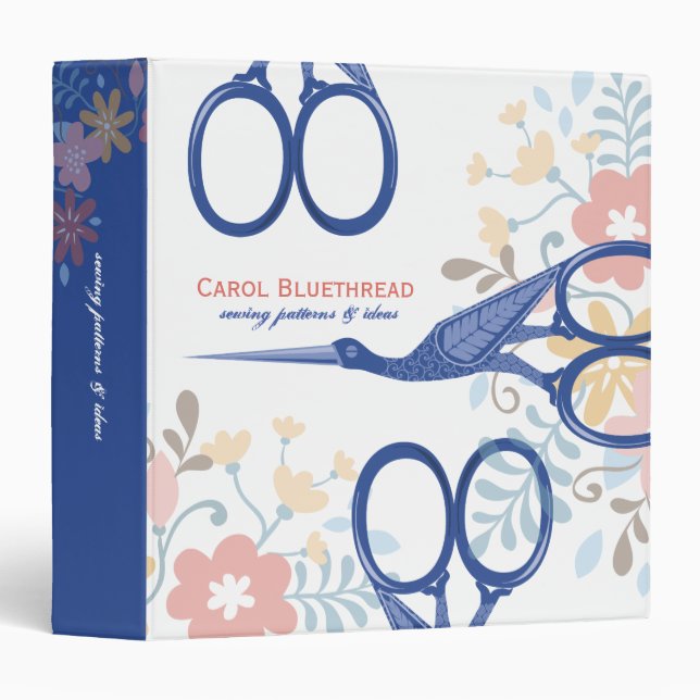 Ornamental bird stork scissors sewing seamstress binder (Front/Spine)