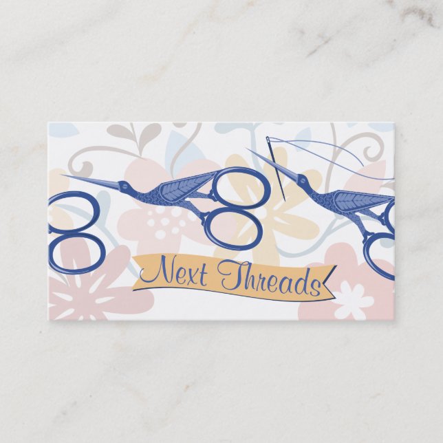 Ornamental bird stork scissors sewing seamstress business card (Front)