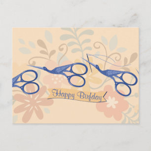 Ornamental bird stork scissors sewing seamstress postcard