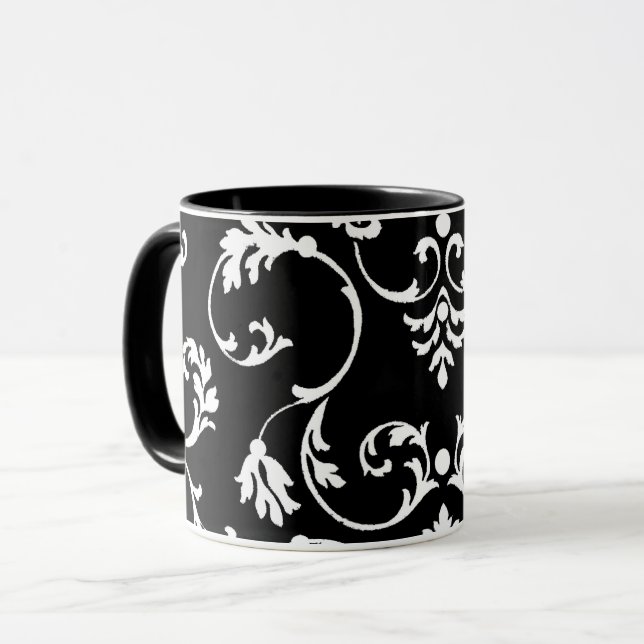Ornamental black and white pattern mug (Front Left)