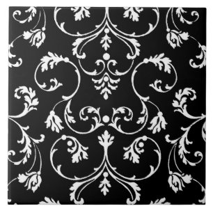 Ornamental black and white pattern tile