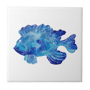 Ornamental Blue Fish Tattoo Tile