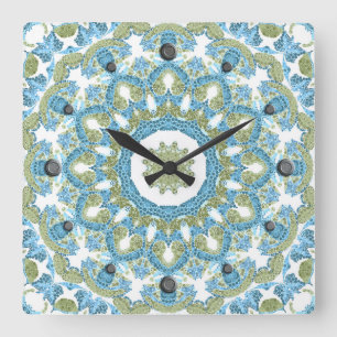 ornamental blue green white decor decoration square wall clock